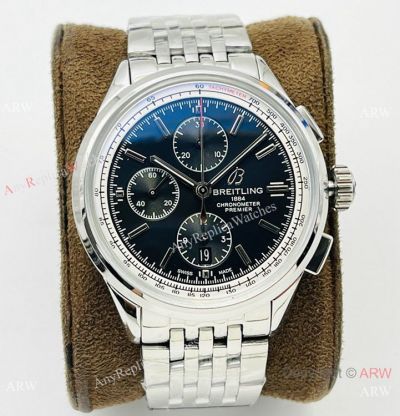 G8 Factory Breitling Premier Chronograph 42 Watch A7750 Black Face 316L Steel